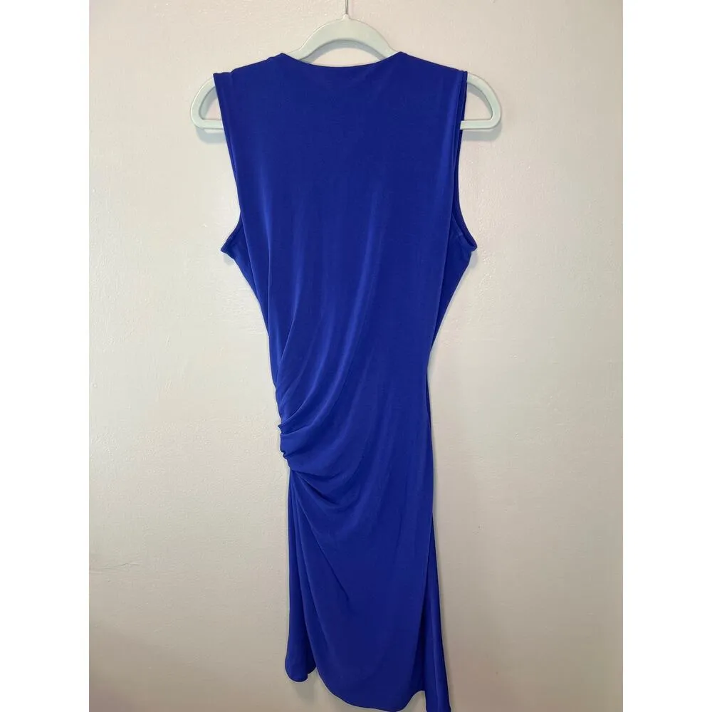 Josie Natori Womens M Dress Faux Wrap Strech Crepe Blue Cinched Waist Sleeveless Size M - Image 5