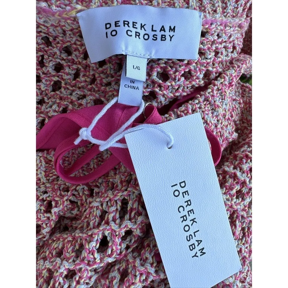 NEW Derek Lam 10 Crosby Eliana Crochet Sweater Tank Dress pink Size L $450 - Image 6