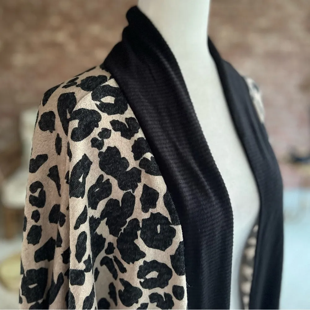 First Love Latte Cardigan Cocoon Animal Print Open Front NWOT M Knit Relaxed - Image 14