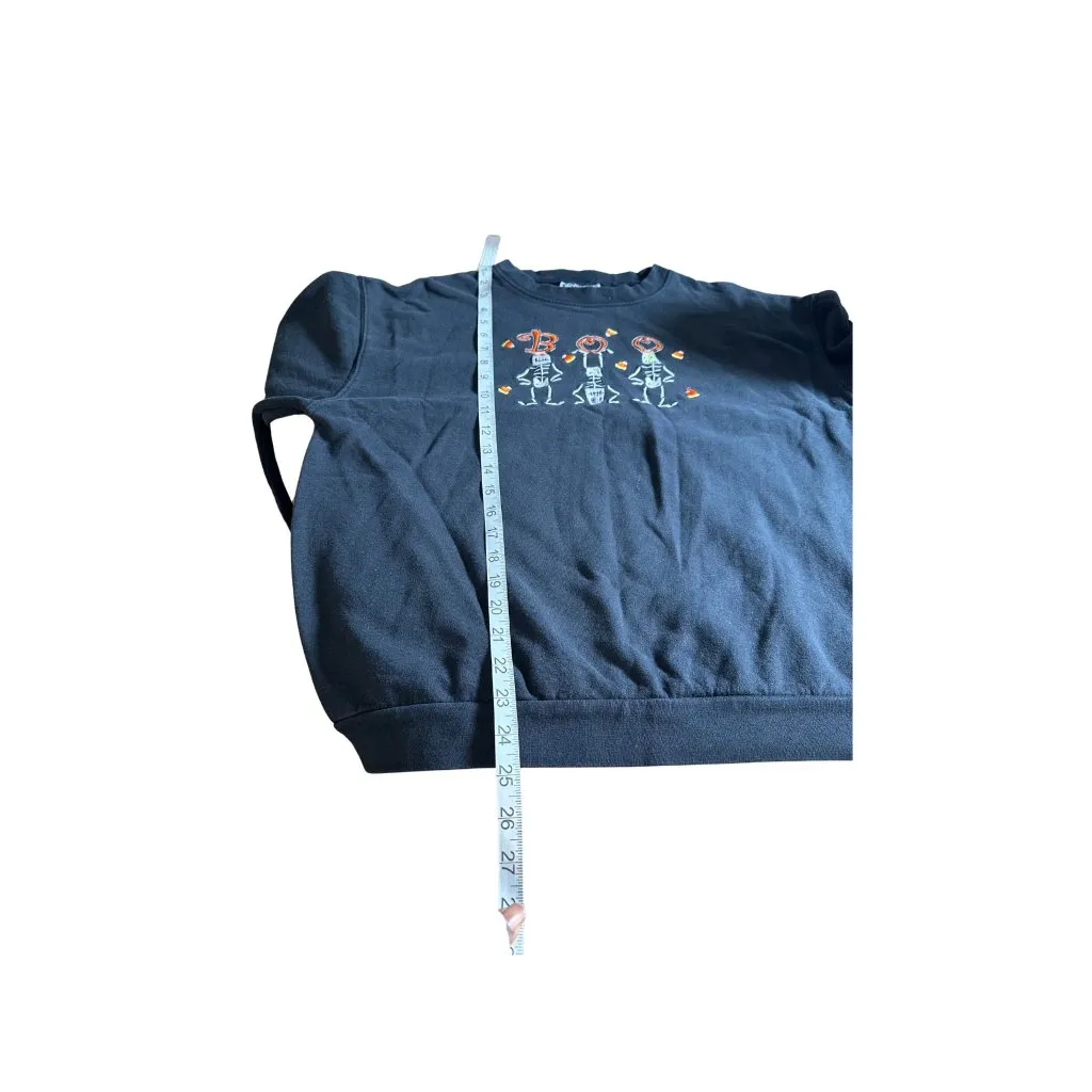 VTG Halloween "Boo" Skeleton Black Sweatshirt By Endless Designs Sun Faded Sz L Size L - Image 4