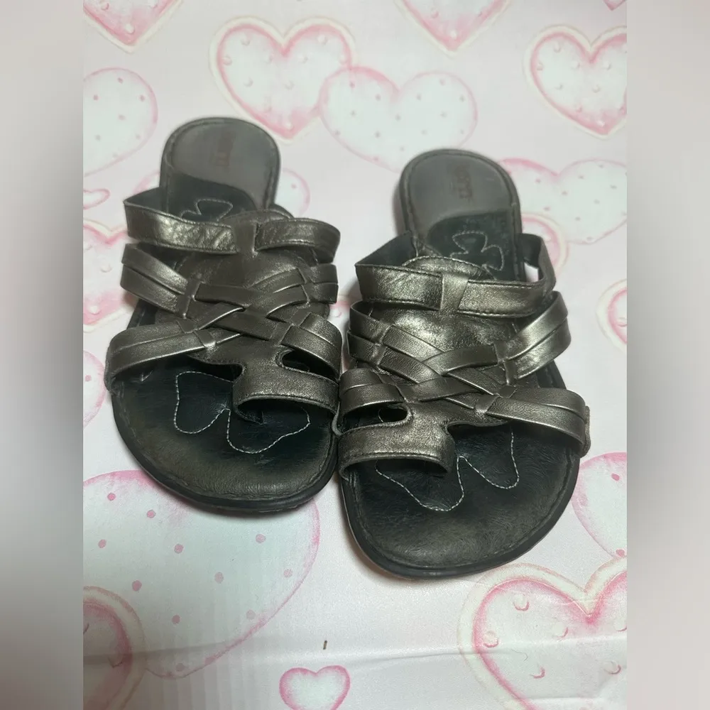 Born Metallic Pewter Woven Leather Women’s Strappy Sandals Shoes Size 7 - Image 2