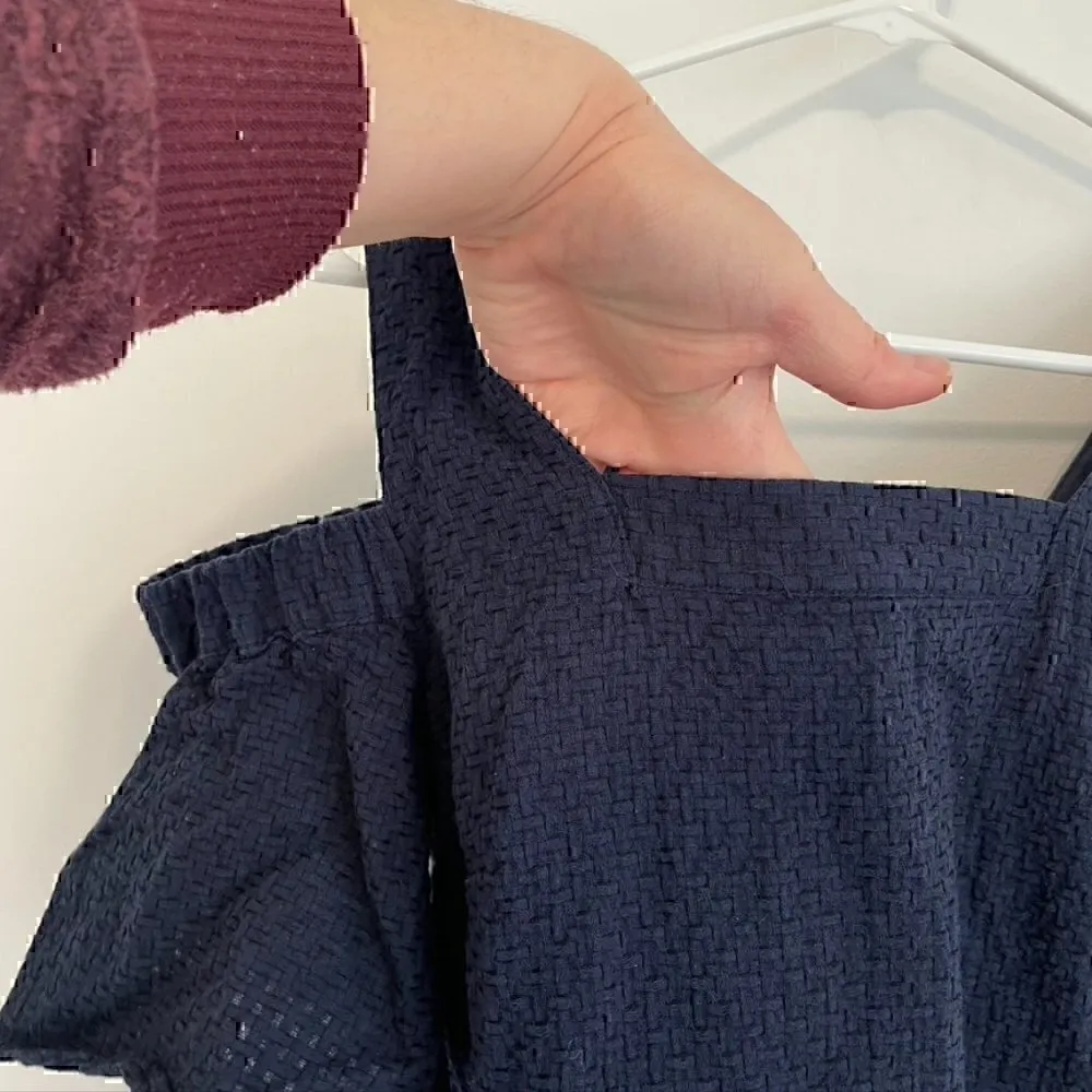 J. CREW Cold Shoulder Basketweave Textured Dress Navy Blue Mini Cotton Shift XS - Image 6