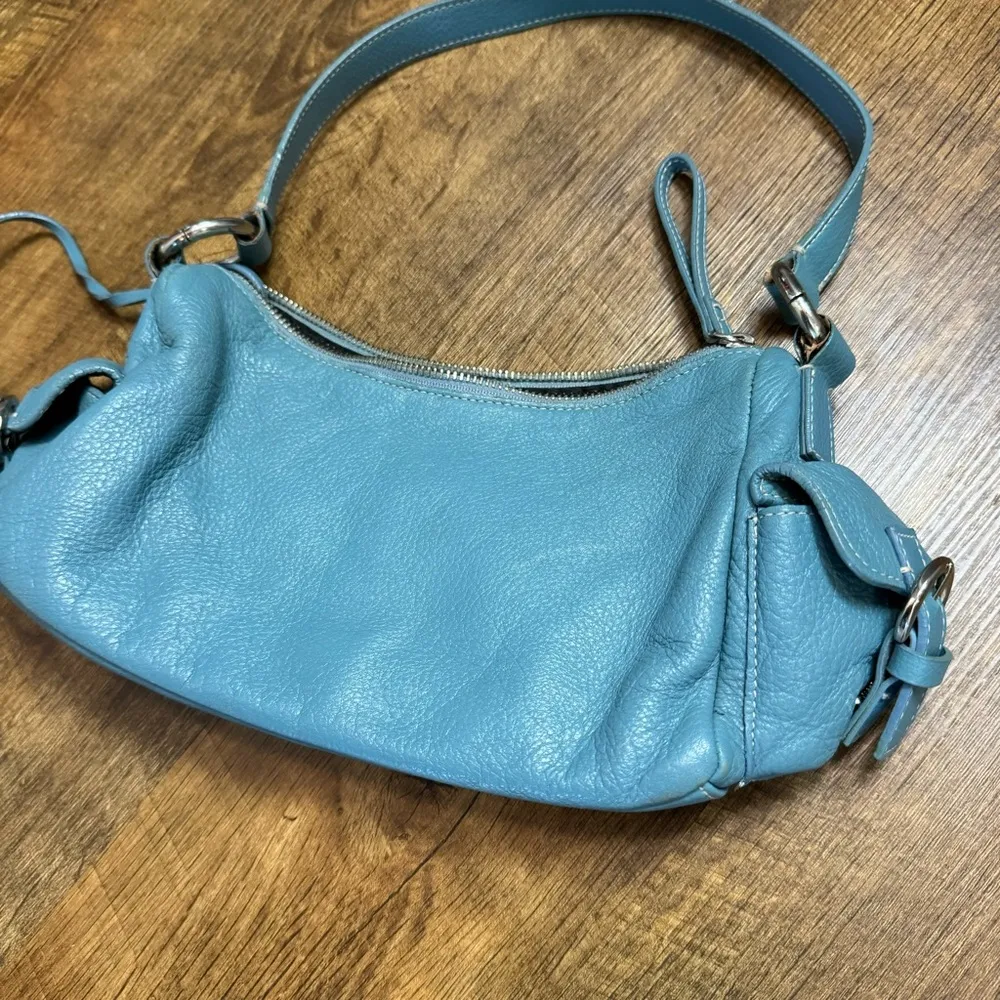 Y2K Giani Bernini Blue Leather Shoulder Bag Buckle Straps - Image 7