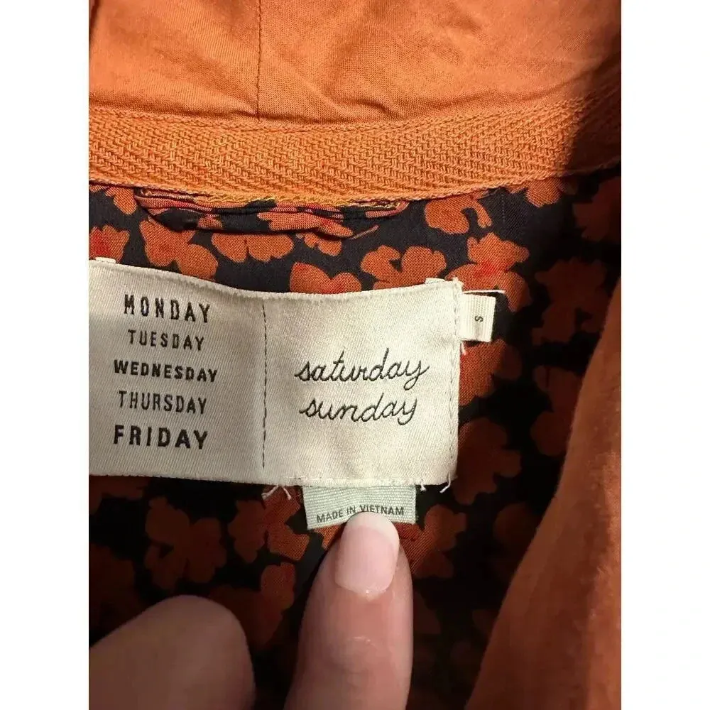 Saturday Sunday Snap Button Cropped Top Rust Size Small Jacket Cotton Orange - Image 4