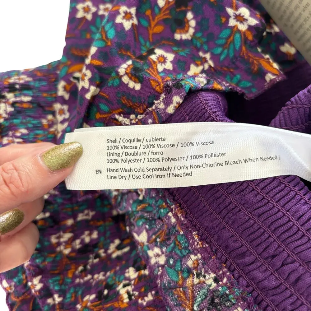 Band of the Free Agathe Purple Boho Floral Print Smocked Long Sleeve Top Medium - Image 7