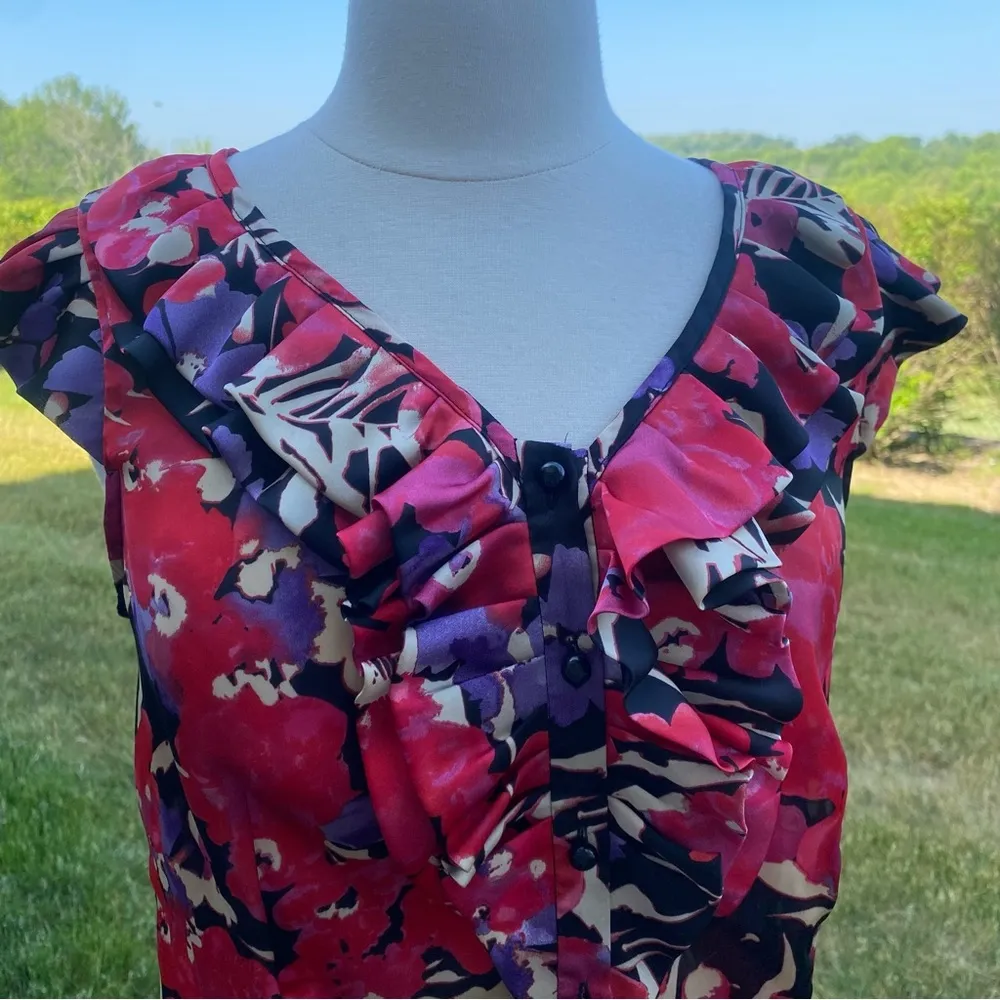 Anne Klein Button Down Cap Sleeve Ruffle Blouse - Image 10