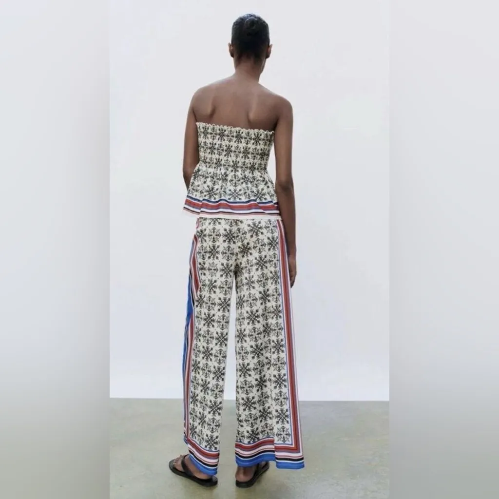 Zara Flowy Printed Wide Leg High Waisted Palazzo Trousers Size XS - Image 3