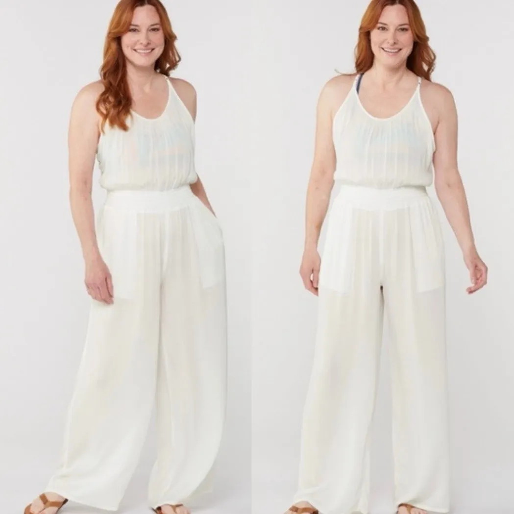 Prana Fernie White Tencel Modal Strappy Crisscross Wide Leg Jumpsuit, Medium - Image 2