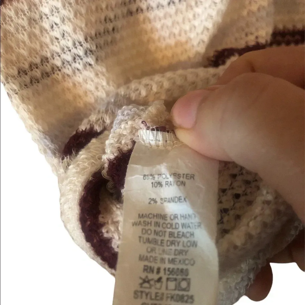 Cream Maroon light blue Waffle knit striped Wood Button tank top Size XL - Image 4