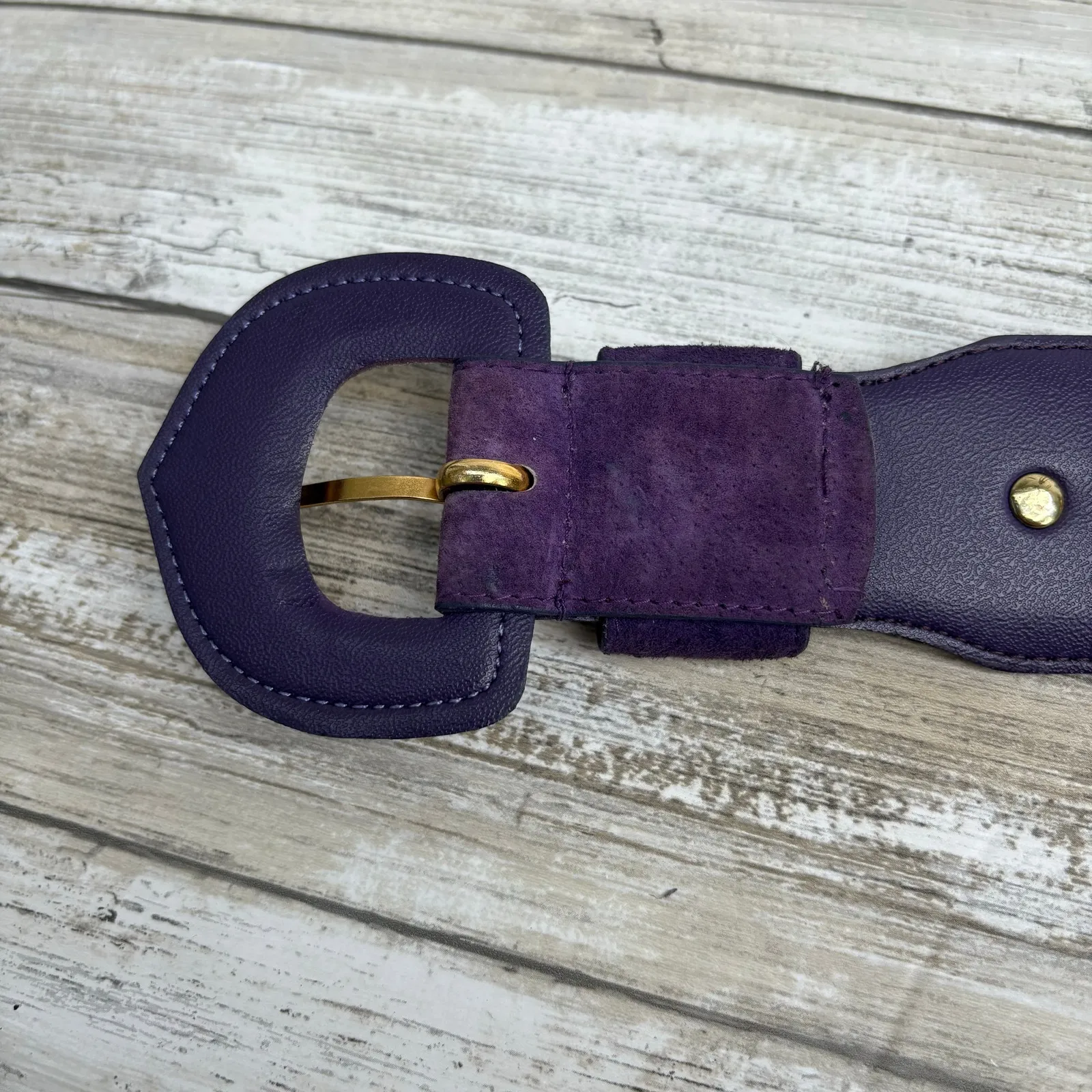 VTG Loring & Paige Suede Belt Sz ML Purple Gold Chunky Chainlink Adjustable 80s - Image 8