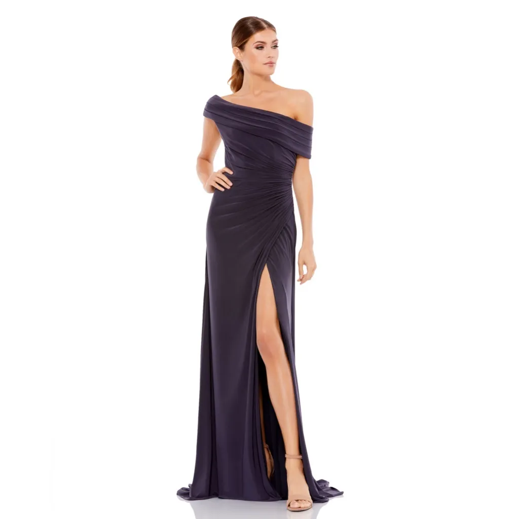 Mac Duggal 26517 Charcoal Gray Ruched One-Shoulder Trumpet Gown - Image 3
