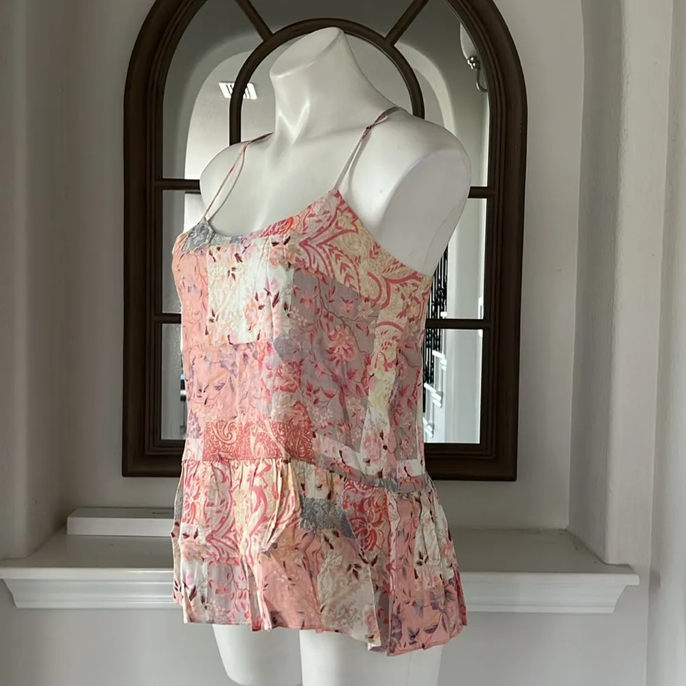 NEW Maisie Nordstrom Patchwork Floral Paisley Tank Top, Pink Blush Size XS - Image 2