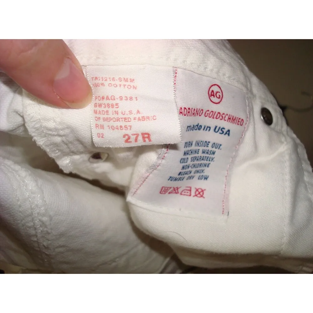 Womens Designer AG Jeans Mona White 27 x 30 USA Flare Leg Pants Cotton Short Mid - Image 9