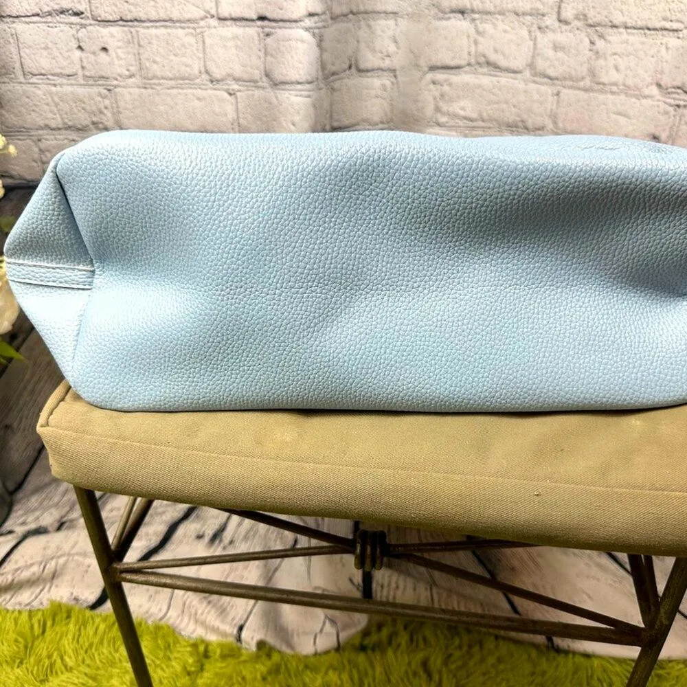 Laser Cut Light Blue Faux Pebble Leather Tote Bag with pouch - Image 8