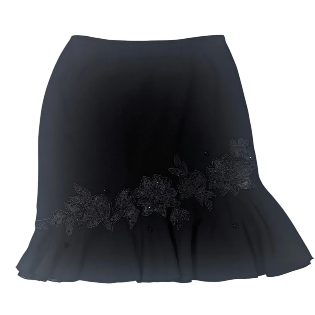 Y2K Vintage Whimsygoth Floral Applique Beaded Skirt Black Size 12 - Image 6