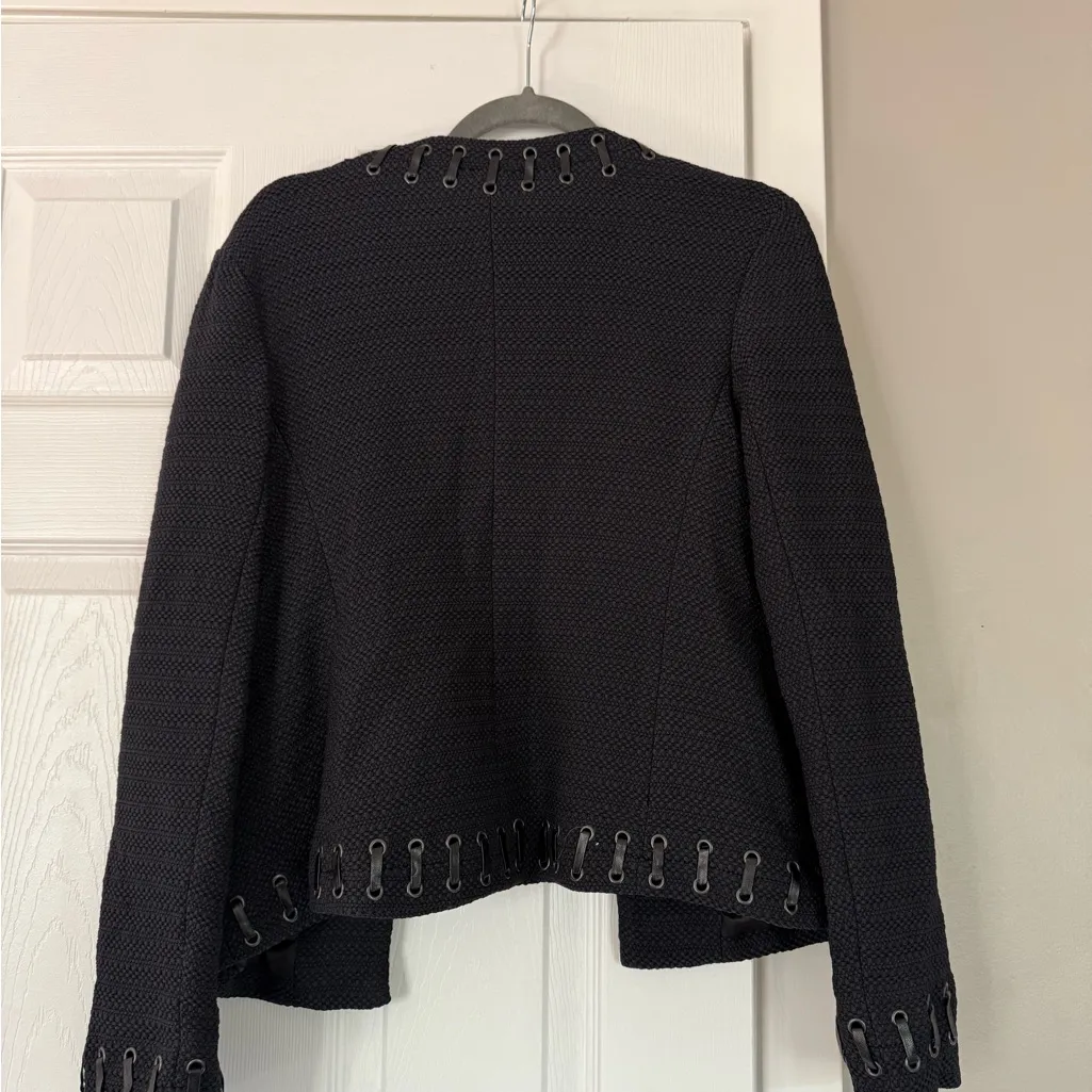 L'Agence Leather Detail Military Textured Blazer Jacket Edgy Unique Grunge - Image 7