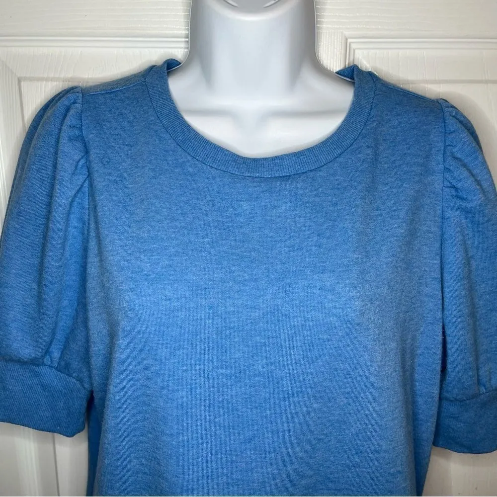 LOFT Sky Blue Puff Sleeve Mini Sweatshirt Dress Short Sleeve M - Image 2