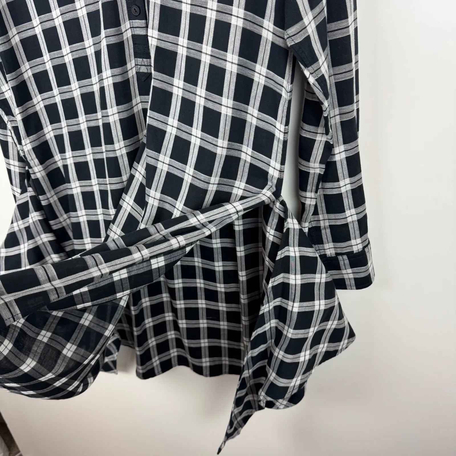 Rag & Bone Plaid Mini Dress Sz XS Black Long Sleeve Tie‎ Waist Casual Academia - Image 4