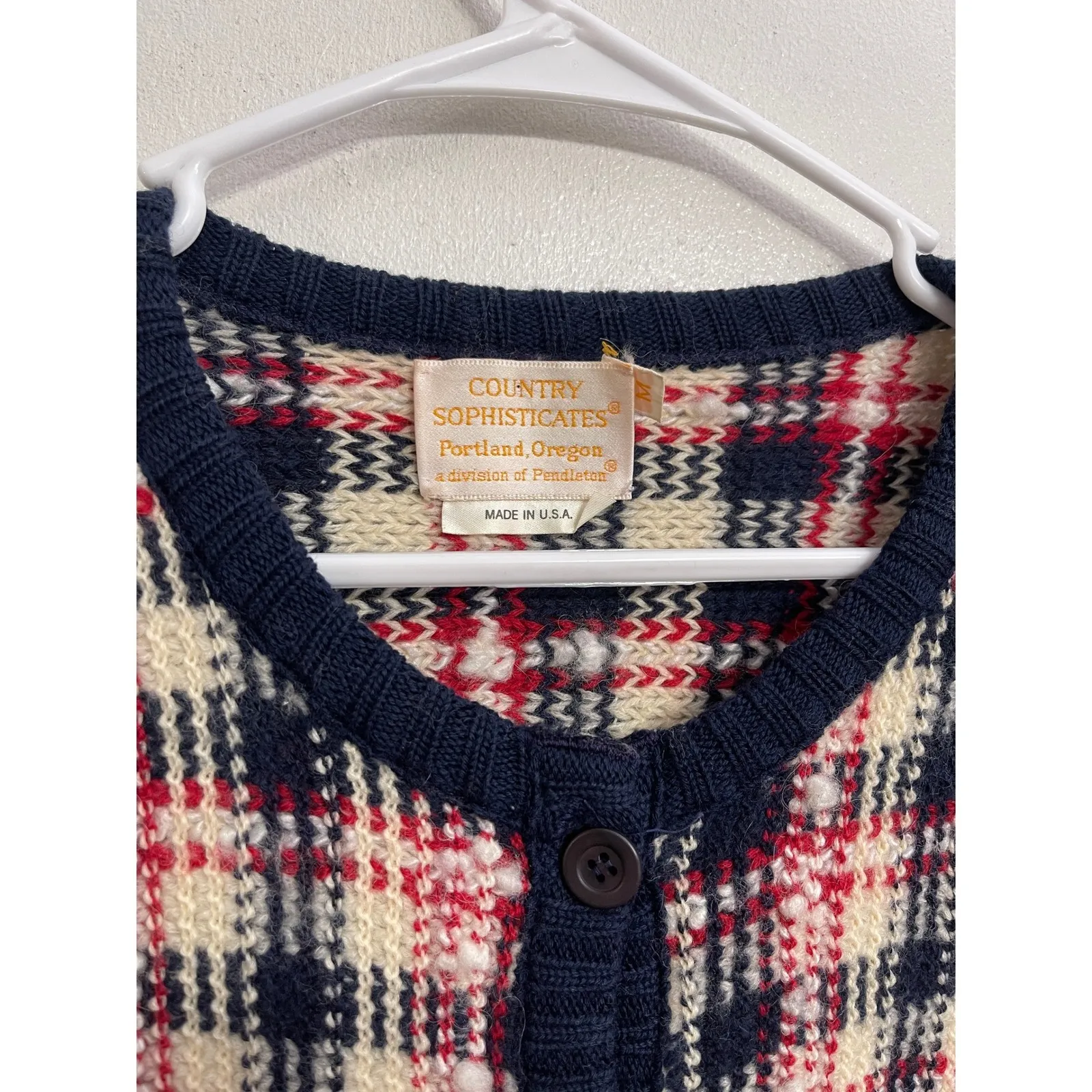 Vintage 80s Pendleton Plaid Wool Blend Cardigan Sweater Womens M Preppy Academia - Image 3