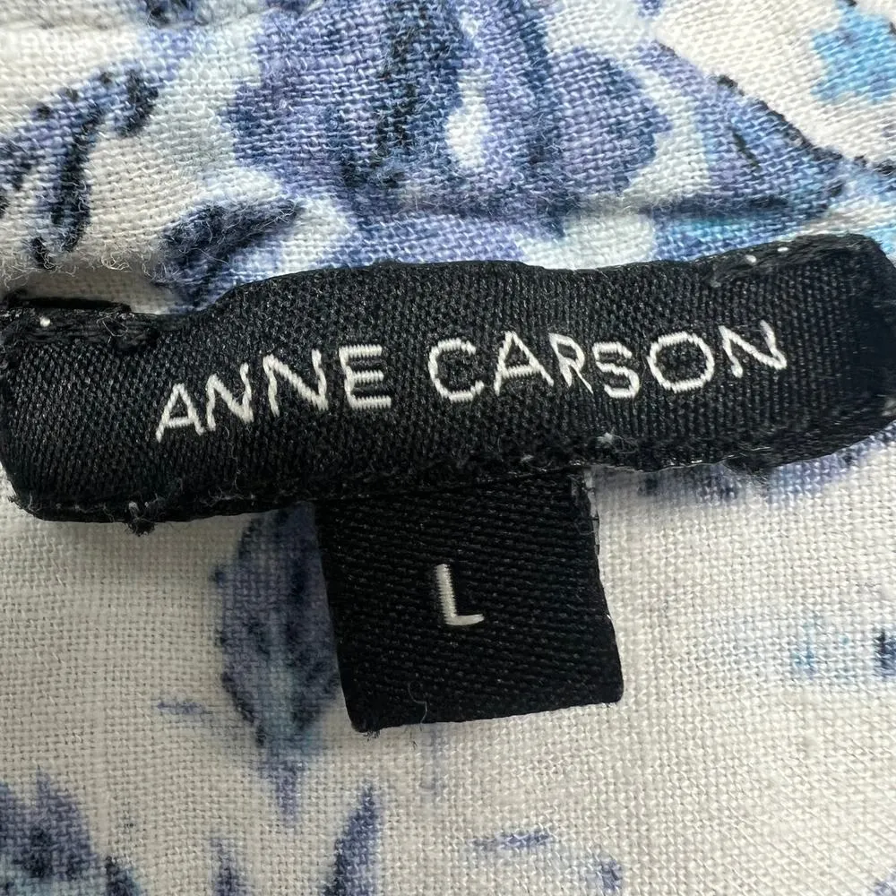 Anne Carson Linen Blend Floral Cottagecore Garden Coastal Women's Top Size Large - Image 2