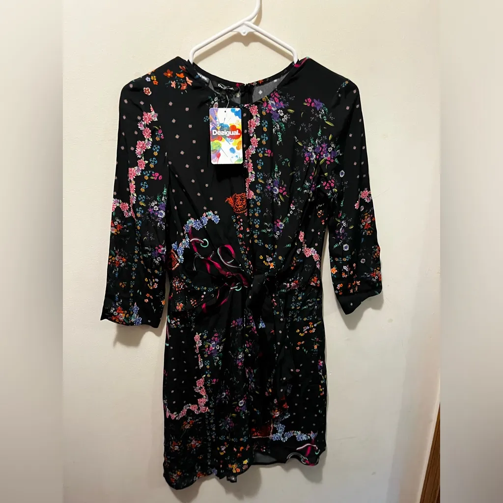 NWT Desigual‎ leia dress black floral sz 2 (euro 36) - Image 4