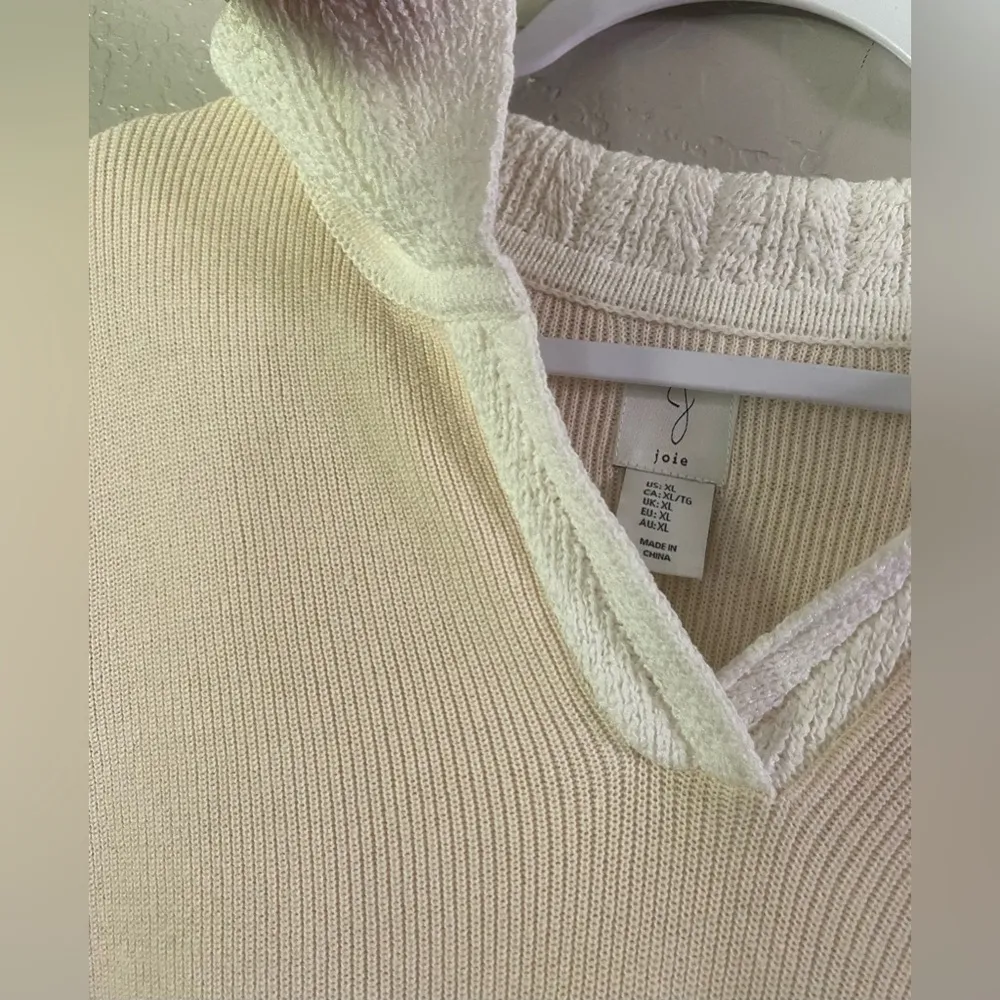 Joie V-neck Crochet Knit Collared 100% Cotton 3/4 Sleeve Sweater in Cream XL - Image 5
