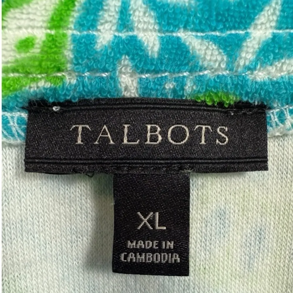 Talbots Medallion Print Terry Split Neck Tunic‎ Beach Coverup Top Green XL - Image 3