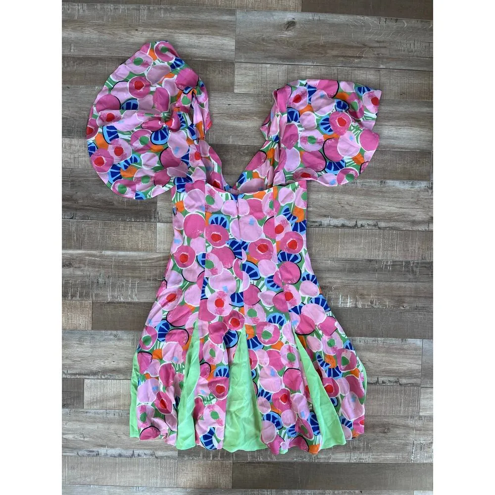 Staud Chiquita Floral Peach Print Mini Dress Size 2 - Image 5