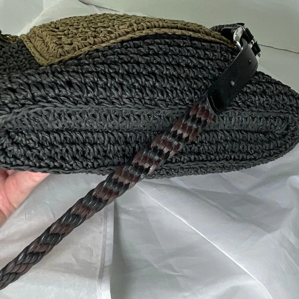 Vintage Brighton navy tan braided leather strap adjustable crossbody - Image 4