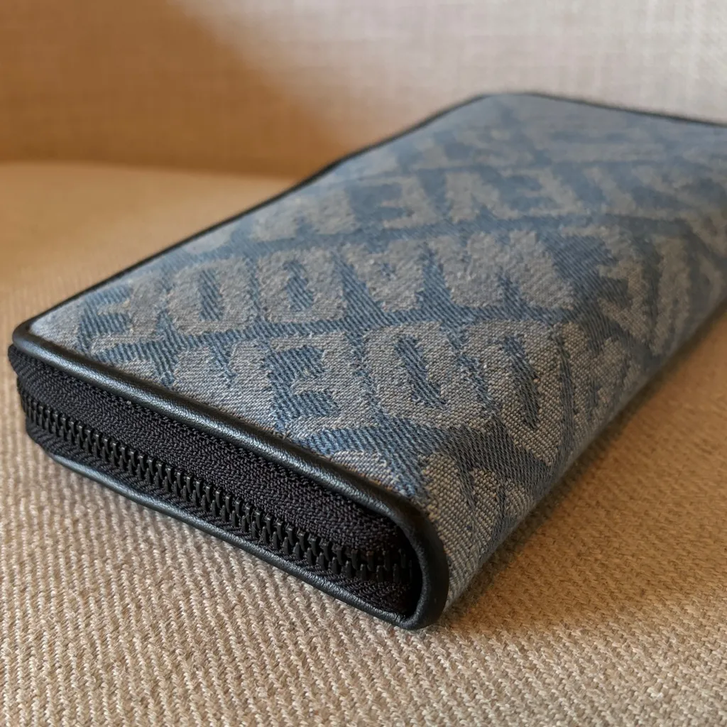 Steve Madden Large Denim Monogram Full Zip Wallet - Image 5