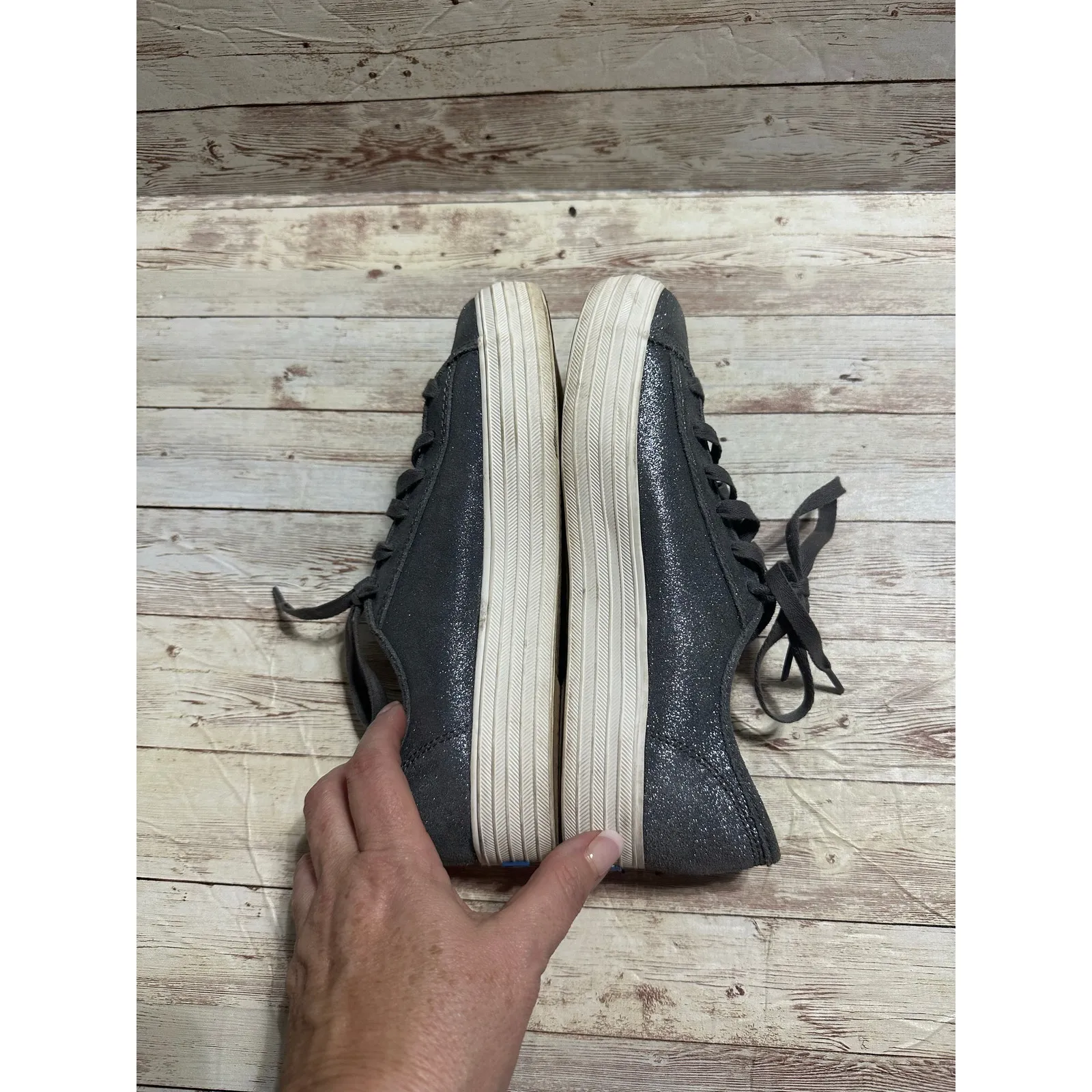 Keds Lace-Up Sparkle Sneakers Women's Size 7.5 Gray Blingy Tennis Shoes - Image 6