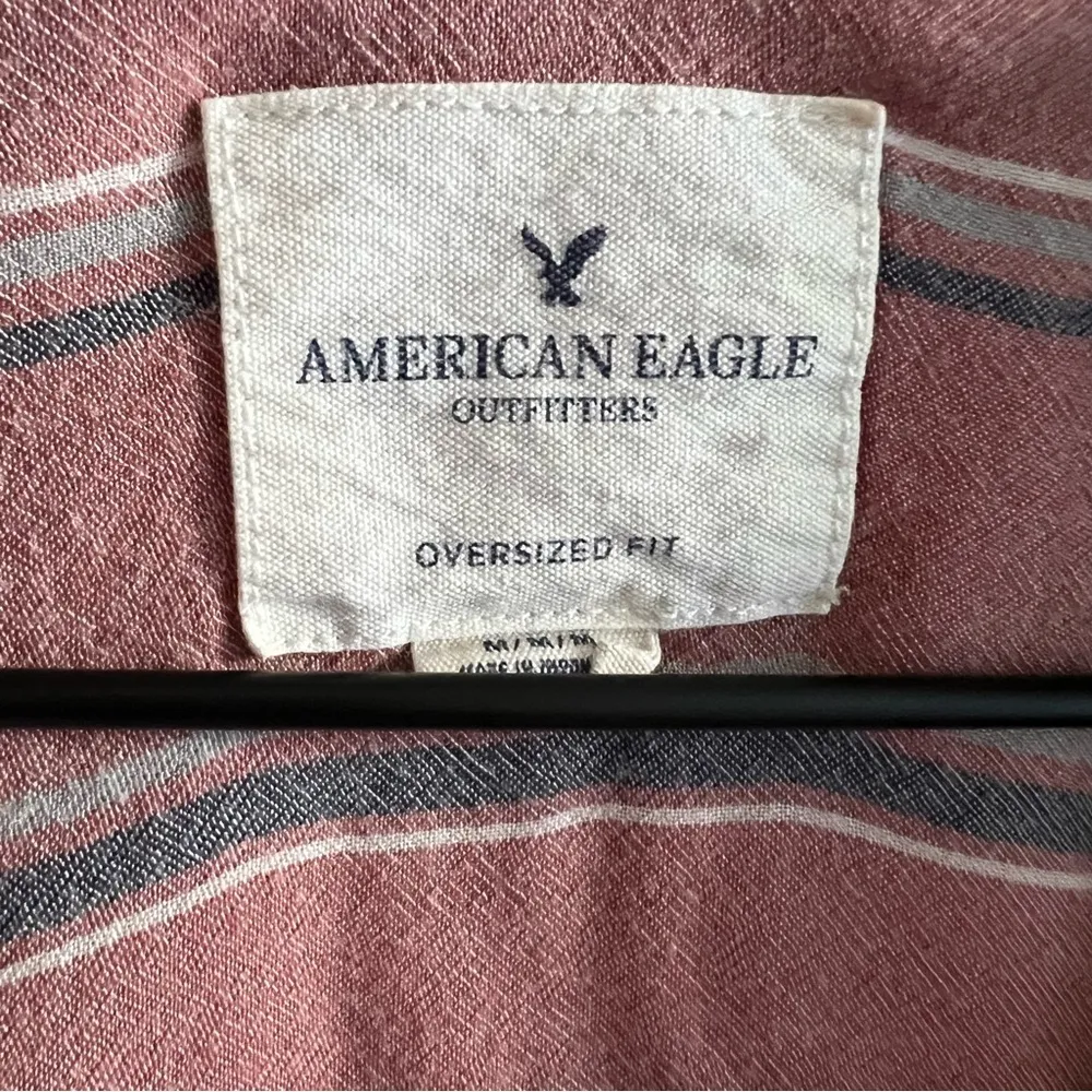American Eagle Oversized Fit Striped Button Front Long Sleeve Medium - Image 3
