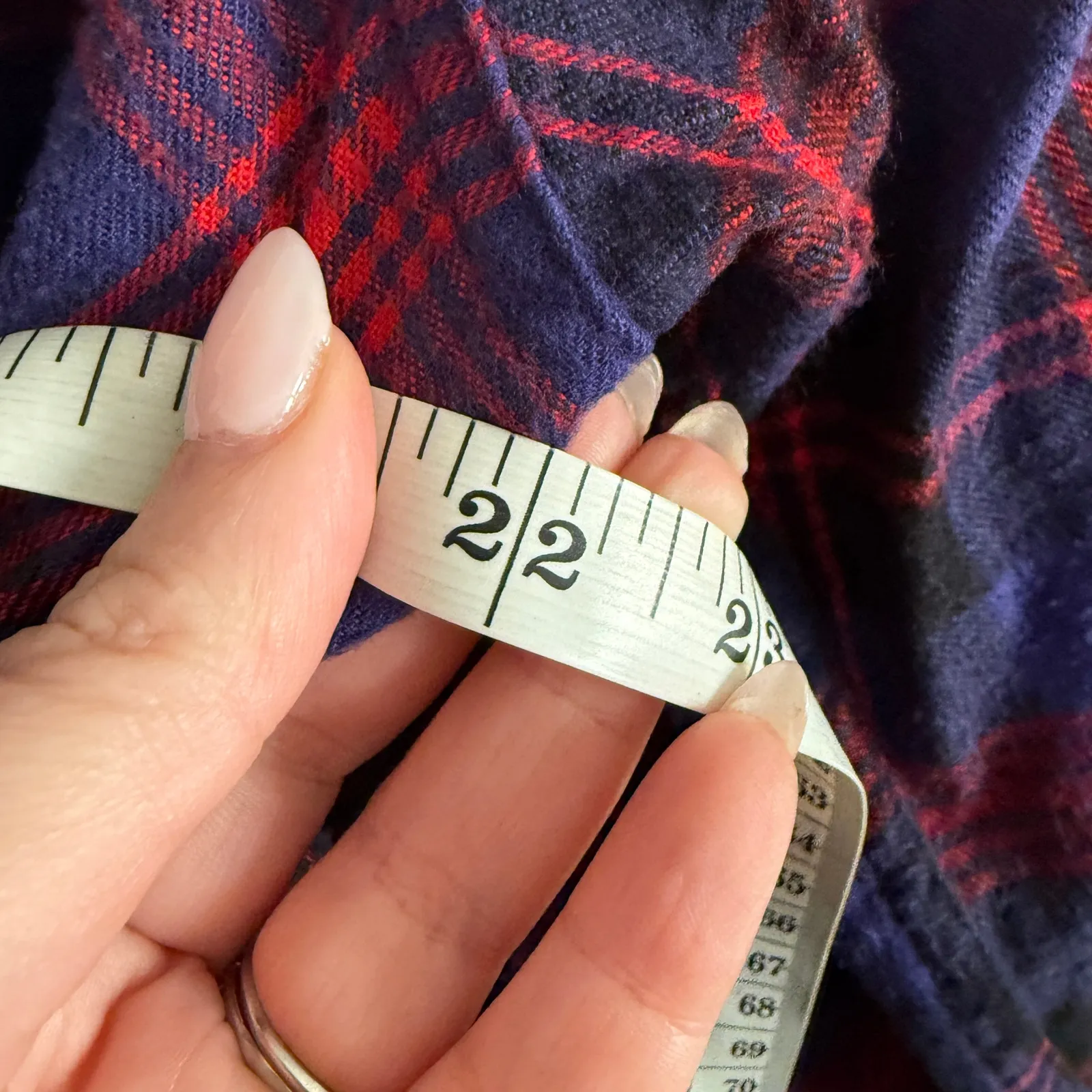 L.L. Bean | Women's Relaxed Fit Blue Purple Red Plaid Flannel Shirt | Medium - Image 5