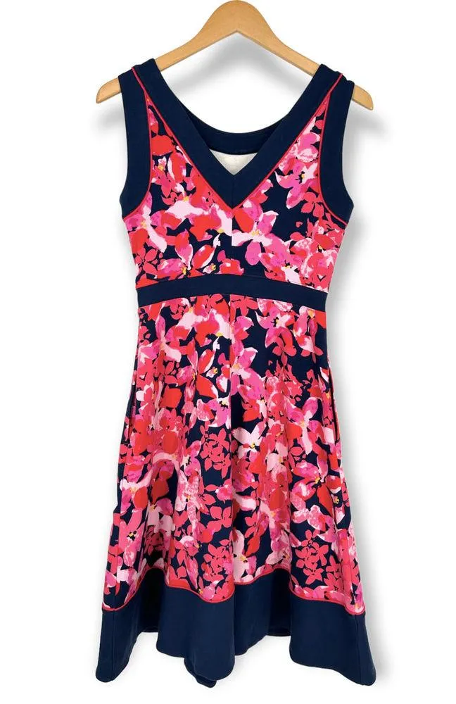 Lands' End | Size 6 | Pink, Red and Navy Floral Ponte Knit A-Line Mini Dress - Image 6