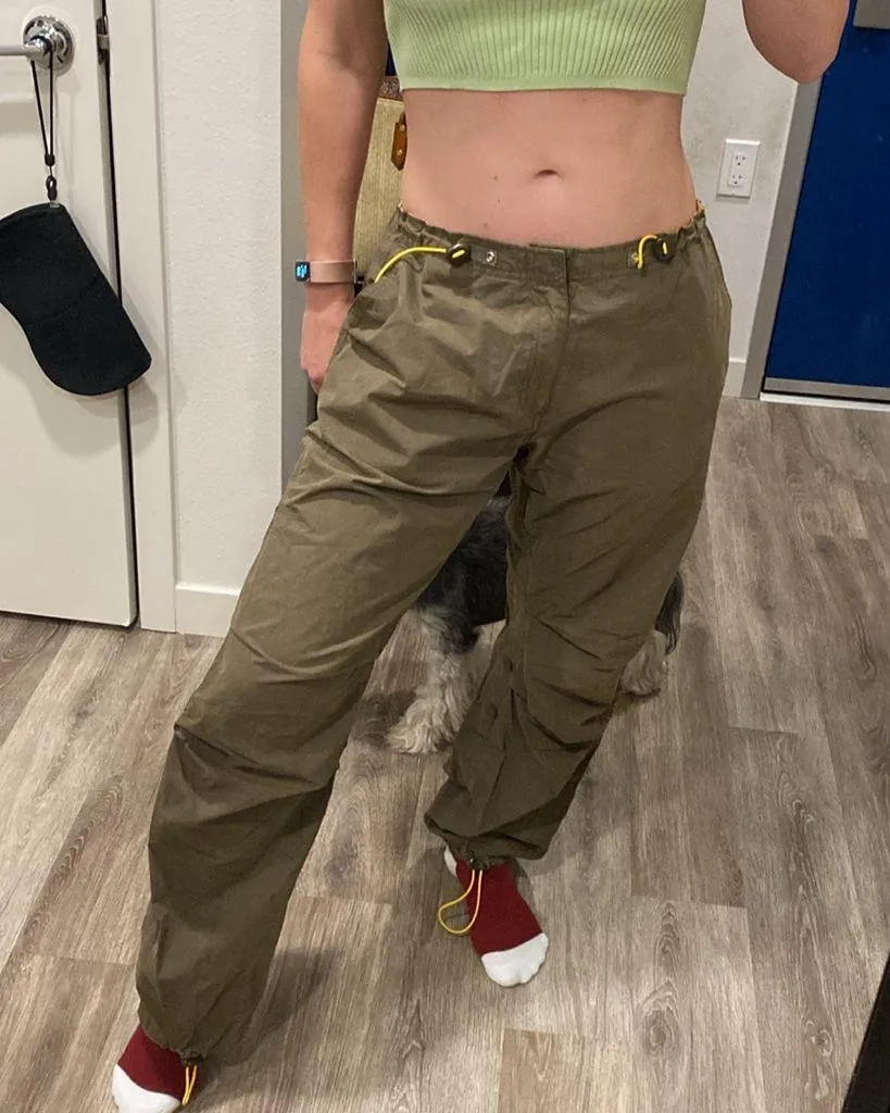 Y2k vintage L.E.I low rise baggy utility cargo pants olive green medium - Image 3