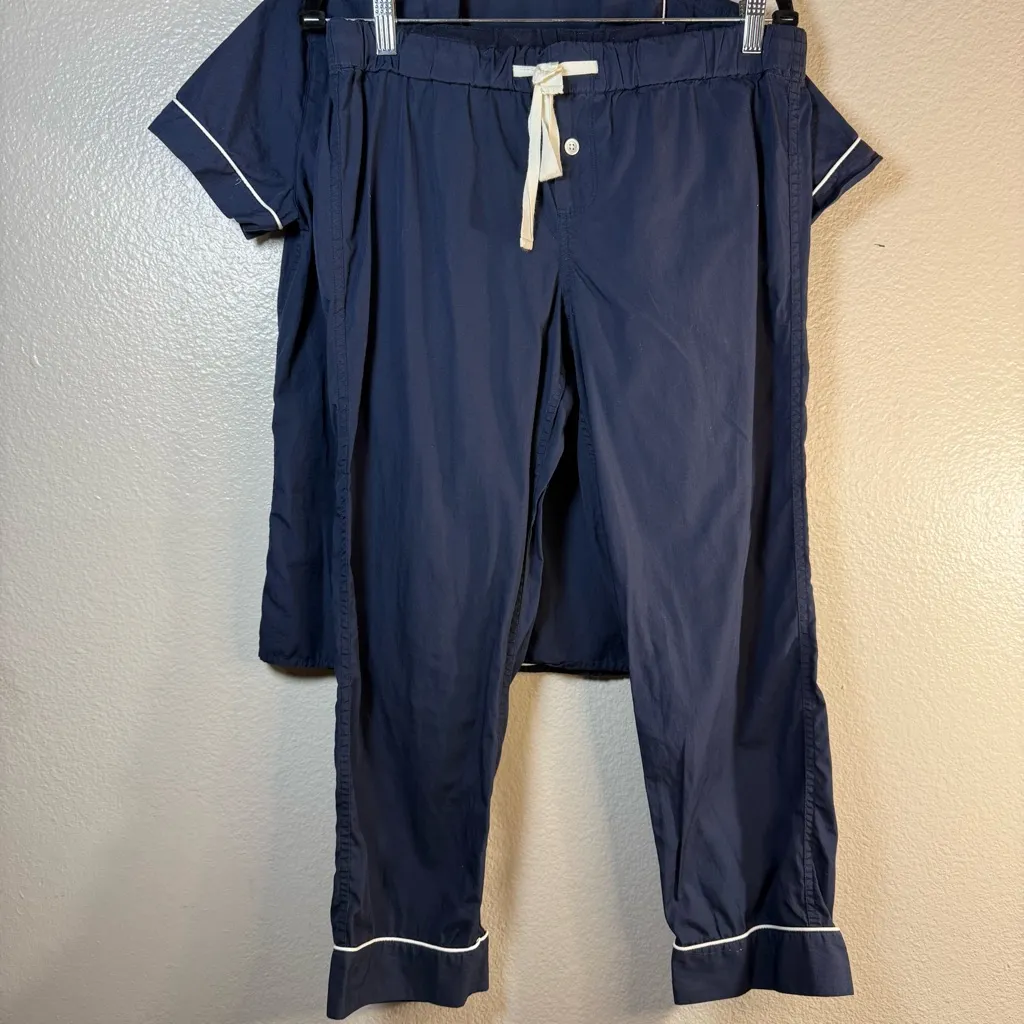 J.Crew dreamy cotton Navy Blue Pajama Set with White Trim Sz:S - Image 7