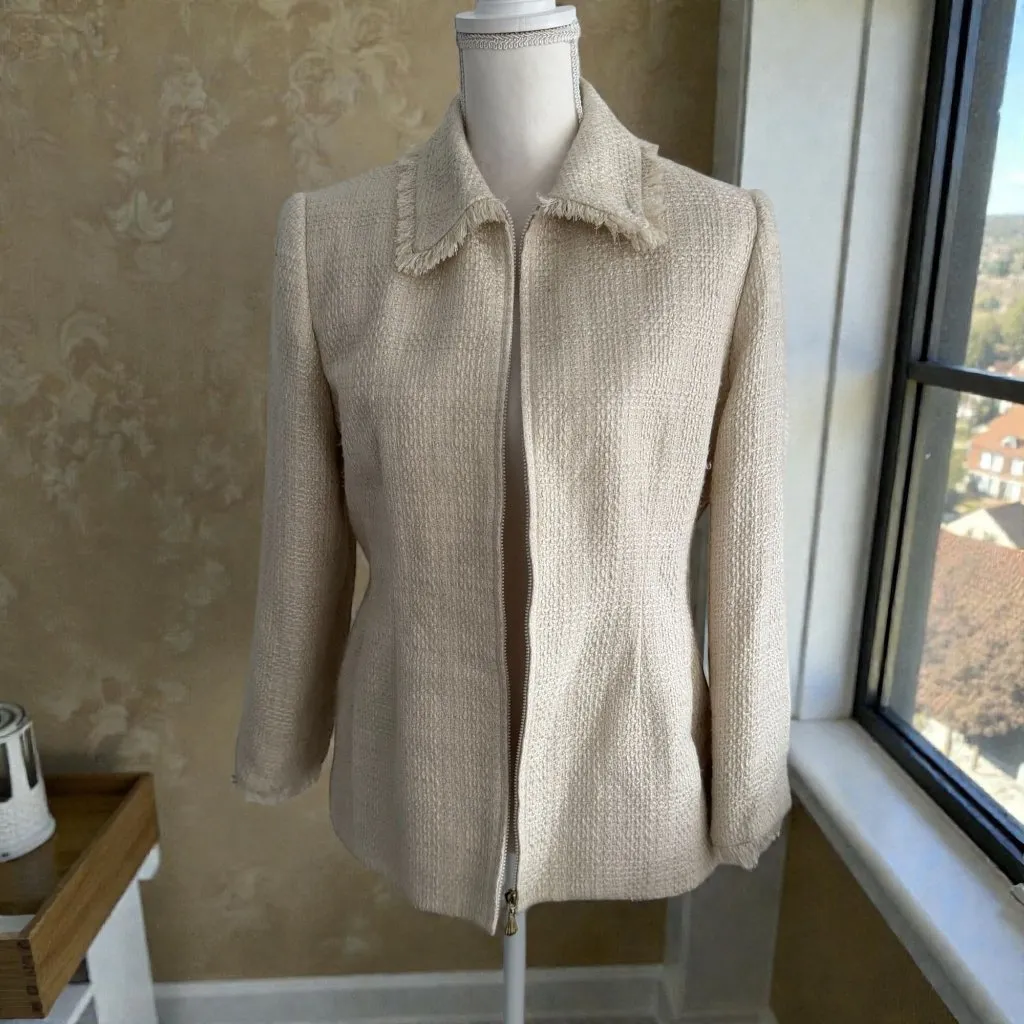 ALFRED DUNNER Cream Beige Boucle Blaze Jacket Size 8 - Image 2