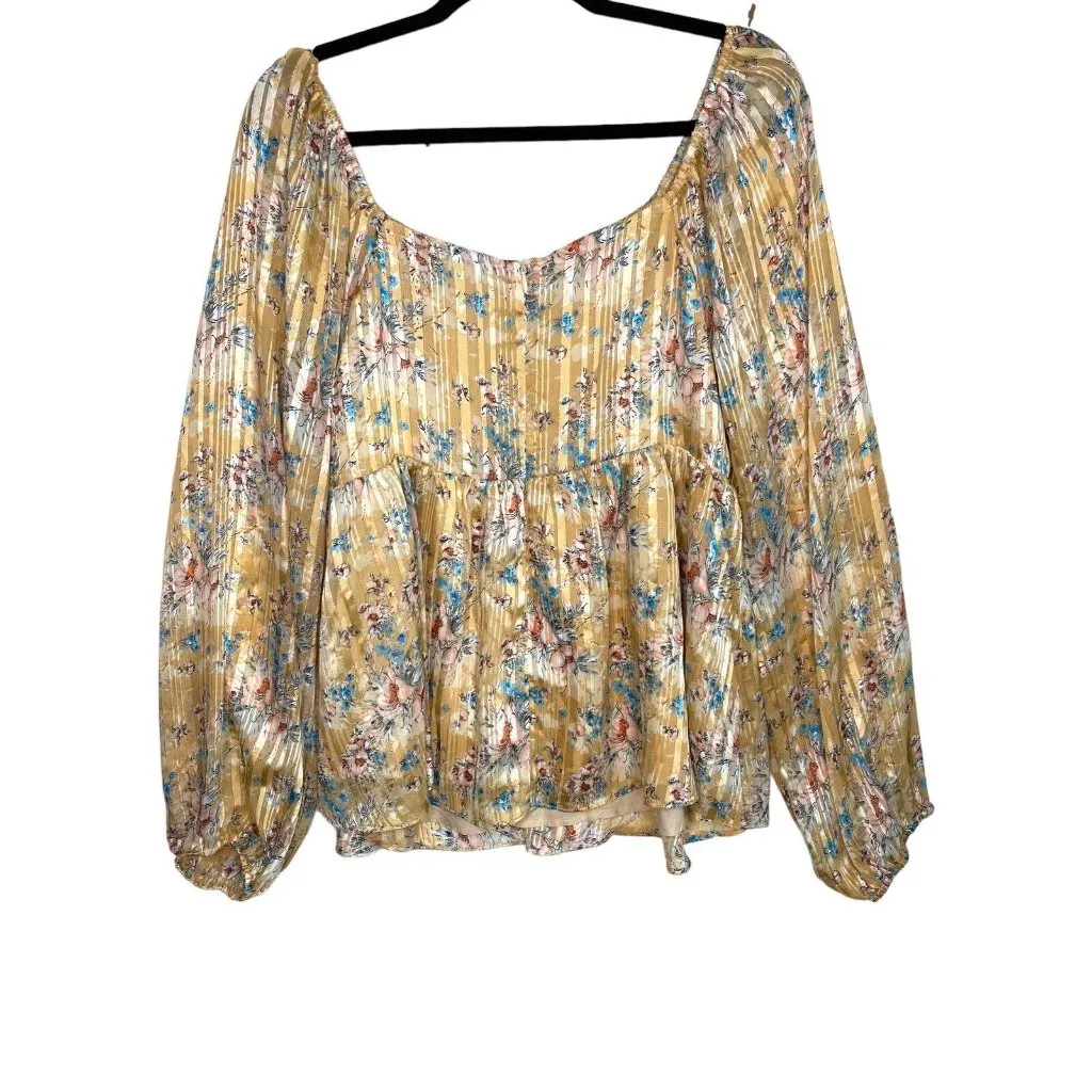Mittoshop Gold Floral‎ Boho Festival babydoll Long sleeve top Large Metallic - Image 2