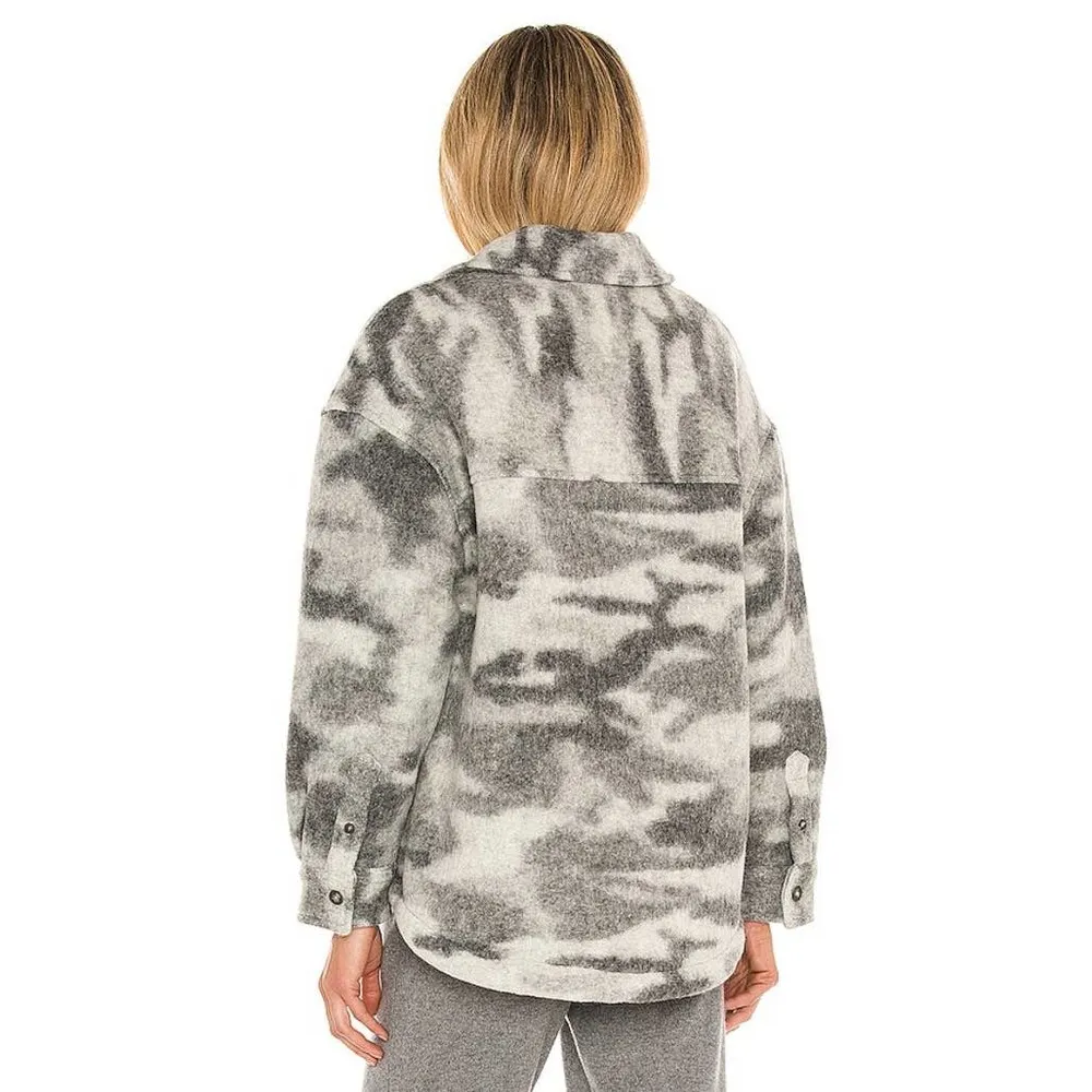 All Saints Fenix Grey Sherpa Wool Blend Camo Print Button Up Jacket Size 10 NWT - Image 2