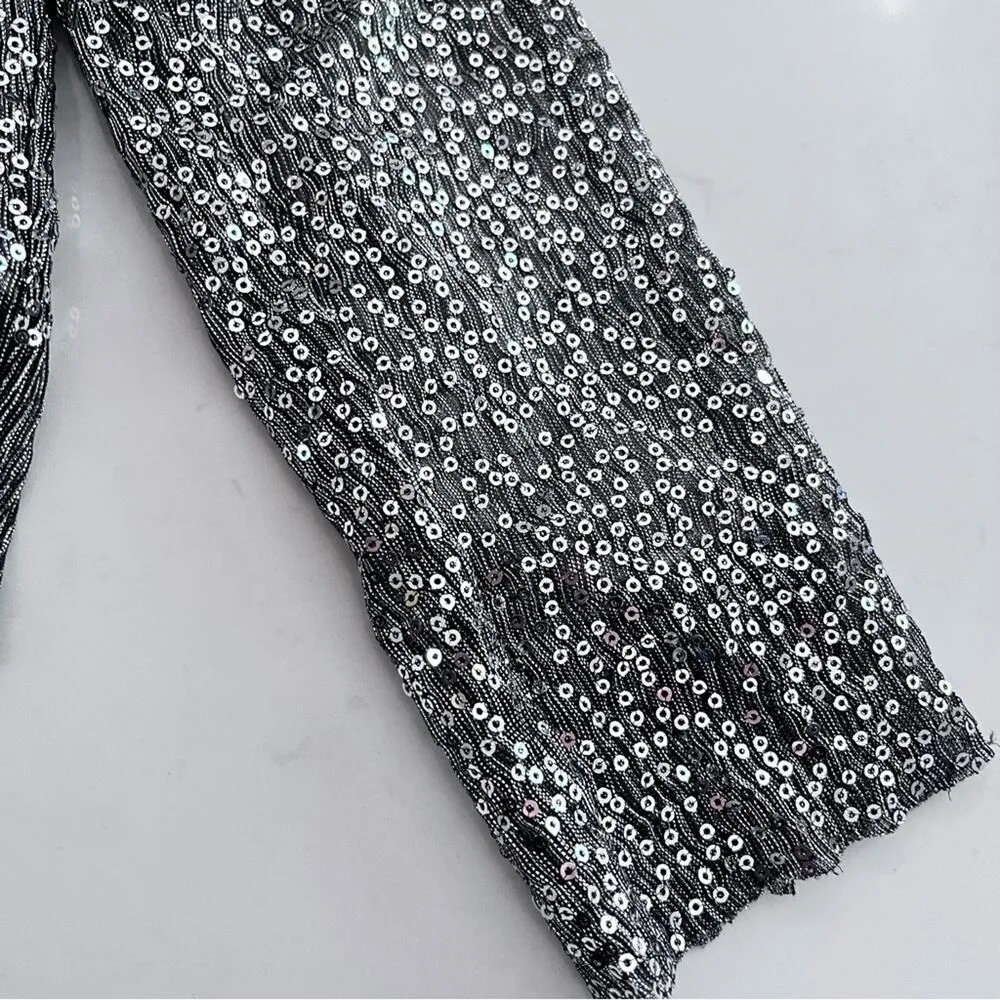 ZARA  long-sleeve semi sheer silver sparkly sequin crop top size Small - Image 3
