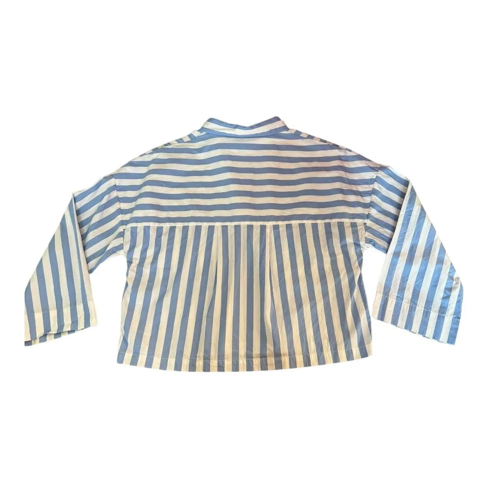 Kule The Keaton Crop Button Down Shirt white & sky blue size small - Image 9