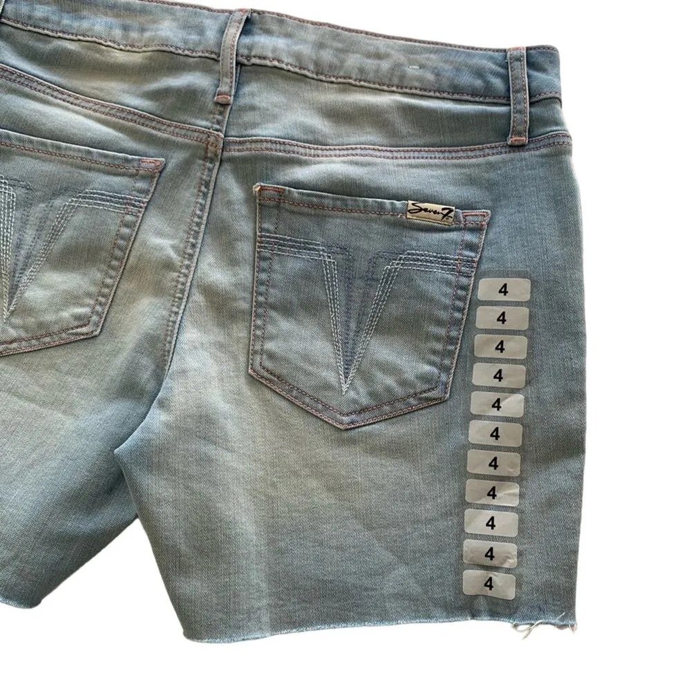 Seven7 Weekend Icy Blue Raw Hem Strechy Embroidered Sides Denim Shorts Size 4 - Image 8