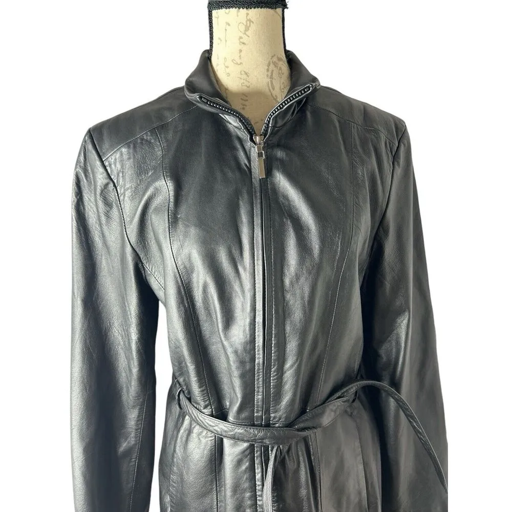 Vintage Lambskin Leather Tie Waist Belted Jacket Women's Size Large Worthington‎ - Image 2