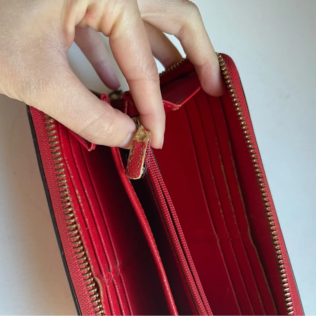 Coach Red Saffiano Leather Long Continental Zippy Wallet ID Cards Pockets - Image 7