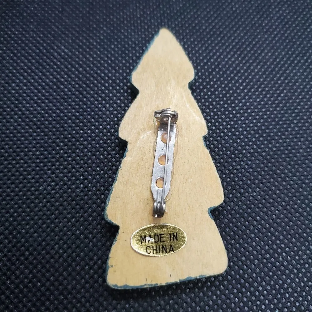 Wooden Christmas Tree Brooch Green - Image 2