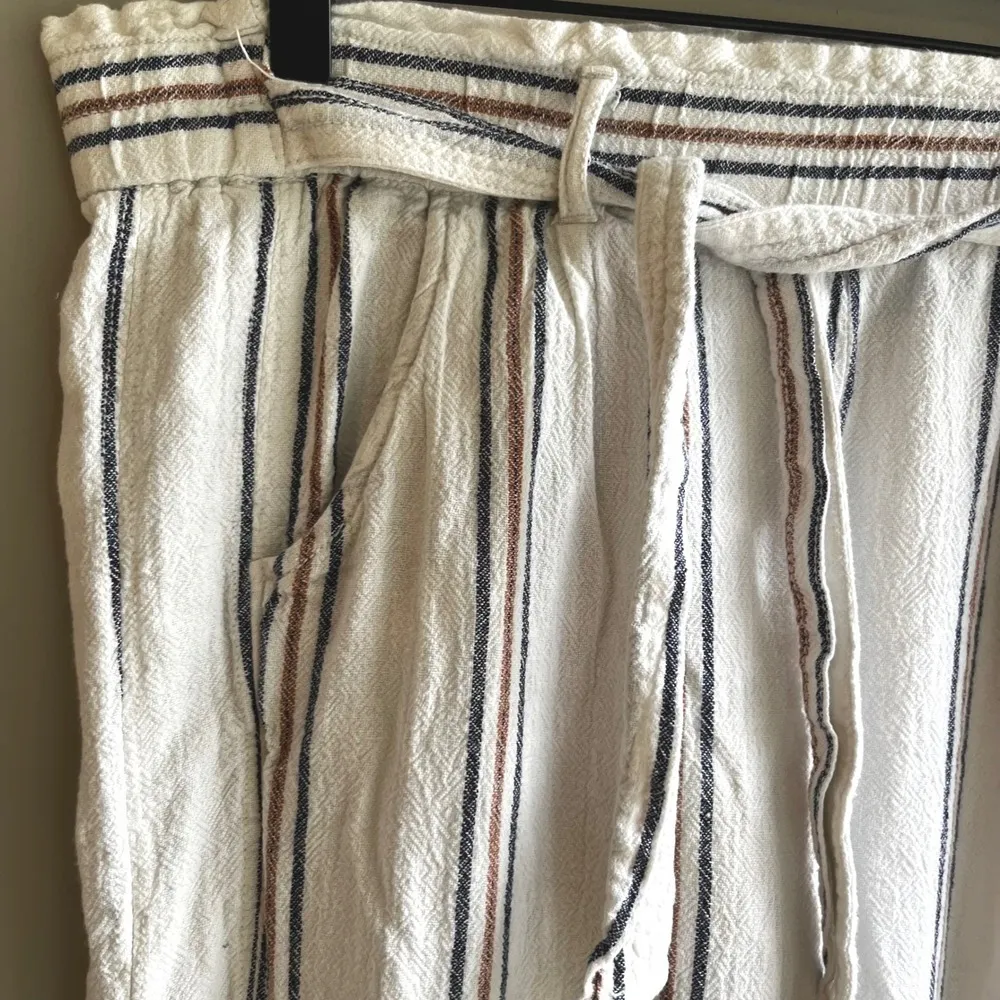Jolt Striped Shorts Womens L Large Casual Summer Boho Beige Brown Blue Linen - Image 6