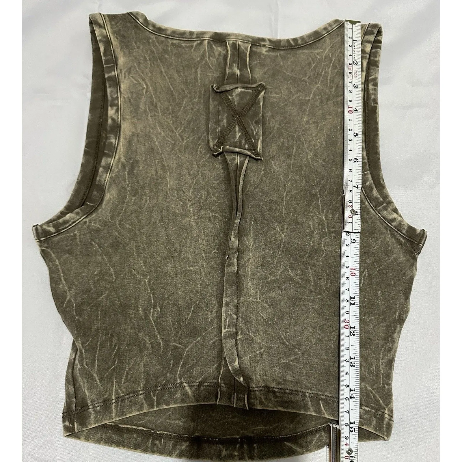 Zenana Exposed Seam V-Neck Wide Strap Crop Tank Top Gray Acid Wash Woman Size S - Image 4