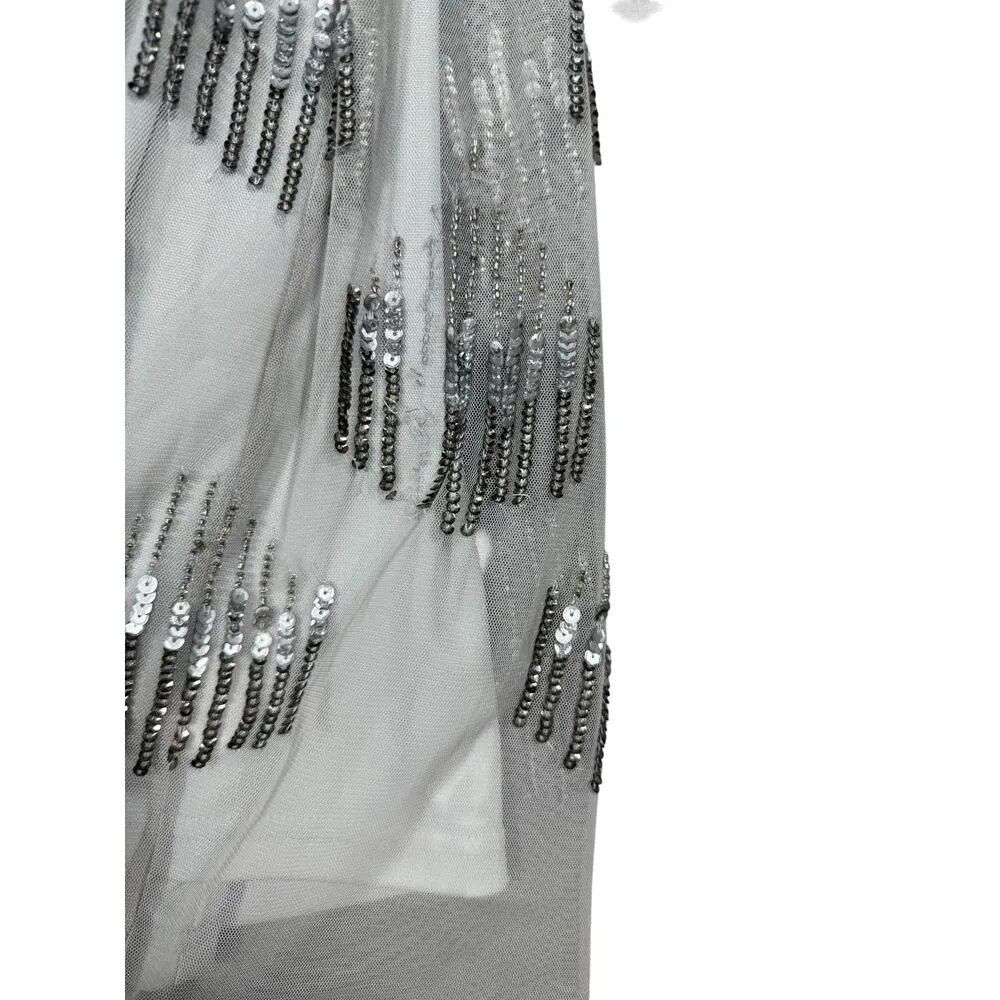 Gianni Bini Silver Sequin Mesh Cocktail Dress Size 4 - Image 6