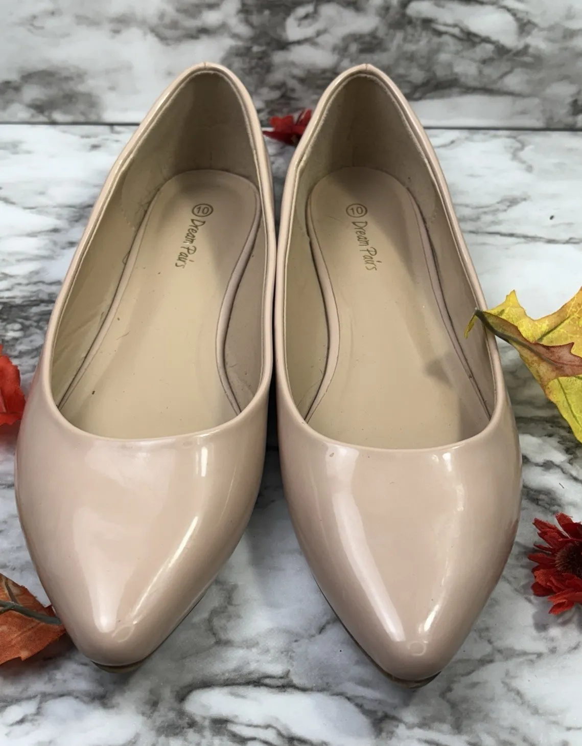 Dream Pairs Nude Patent Ballet Flats Womens Size 10 Slip On Dress Shoe Classic - Image 1