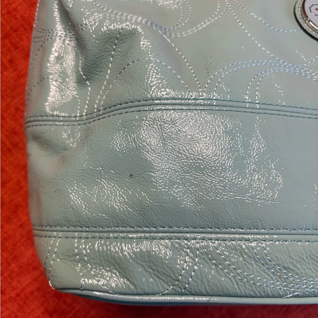 Coach Signature Patent Leather Hobo Shoulder Bag, Blue - Image 3